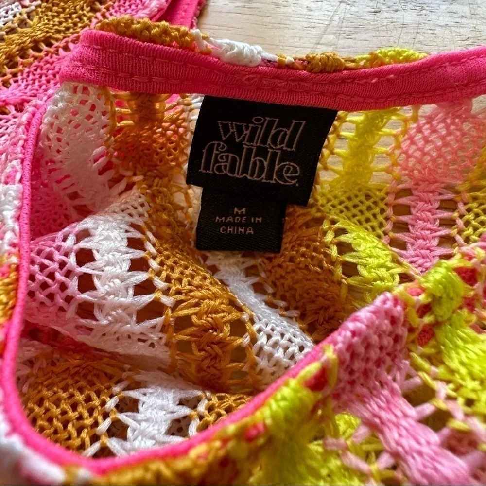 Wild Fable M Medium Neon Pink Yellow Orange Tank Crochet Crop - Picture 5 of 6